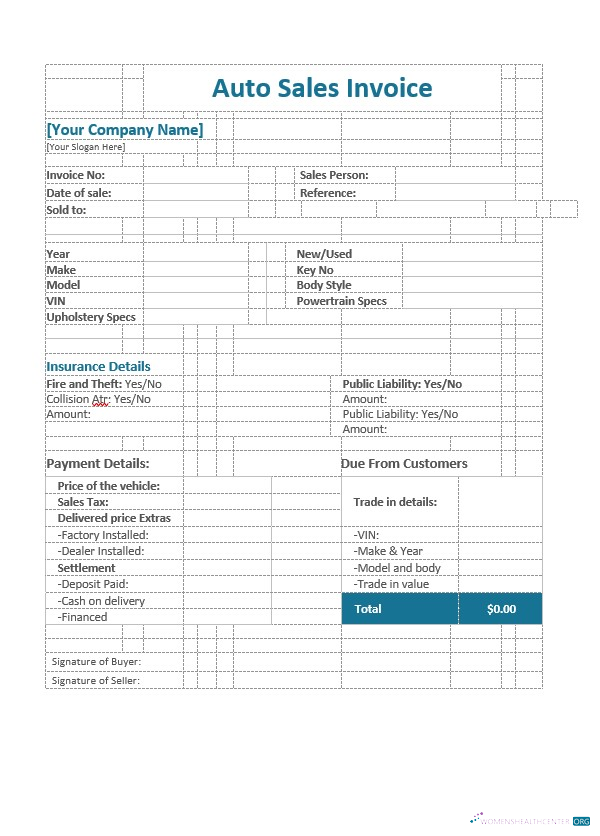 Download Auto Sales Invoice Template Photoshop template